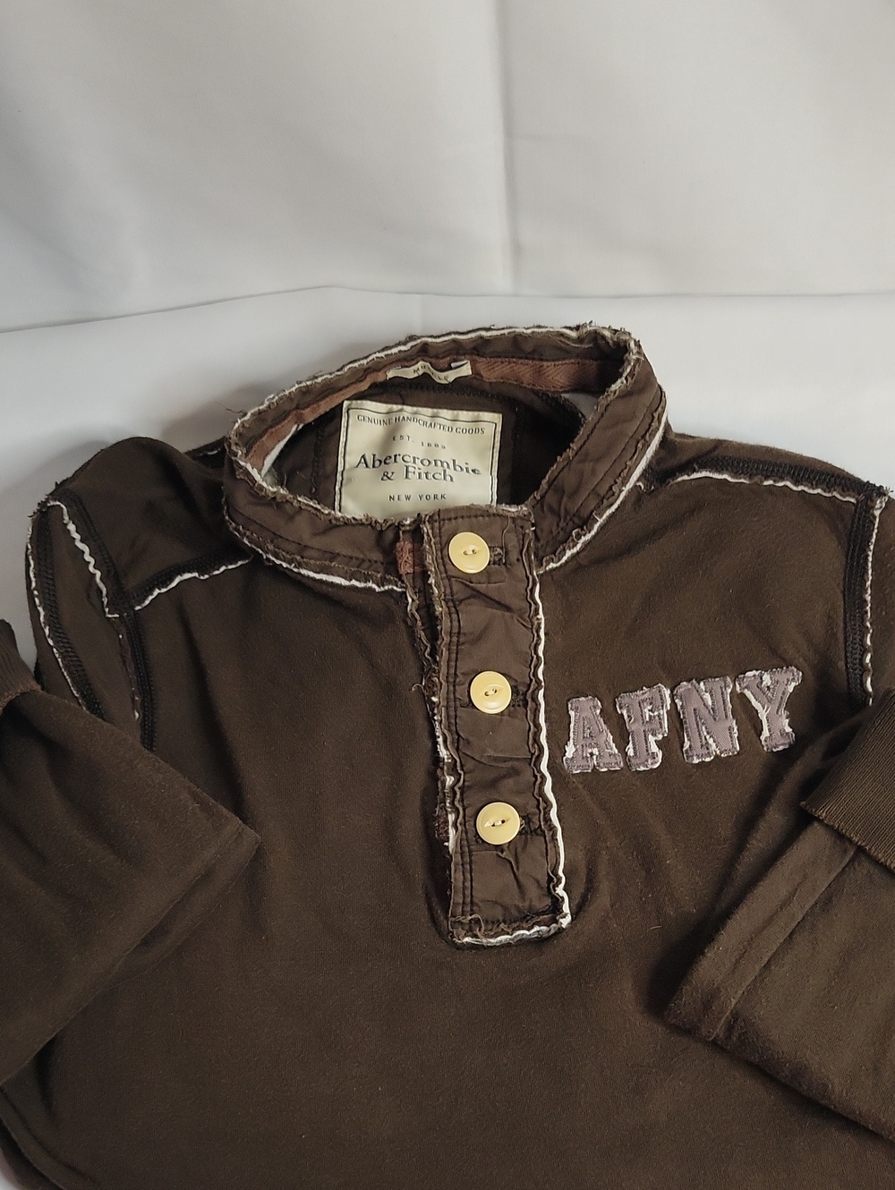 Abercrombie & Fitch Brown Button-Placket Henley with AFNY Patch